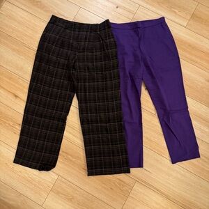 LOT Theory Women’s Purple Straight-Leg Pants & Vince Black Plaid Trousers